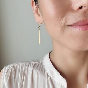 Emerald Green Zircon And Gold Plated Rod Earrings Geometric Earrings